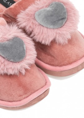 Παντόφλες σάπιο μήλο σουέτ με γούνα σχέδιο γκρι καρδιά ΣΑΠΙΟ ΜΗΛΟ