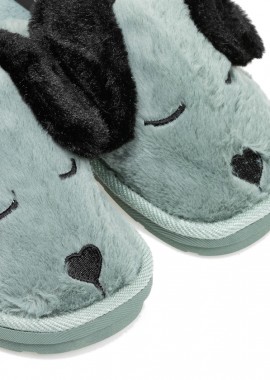 Παντόφλες πράσινο γούνα σχέδιο σκυλάκι ΠΡΑΣΙΝΟ