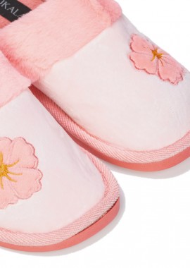 Παντόφλες ροζ και φούξια σουέτ σχέδιο λουλούδι ΡΟΖ