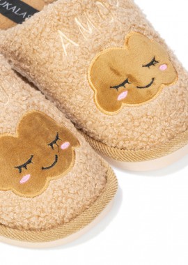 Παντόφλες μπεζ γούνα σχέδιο συννεφάκι ΜΠΕΖ