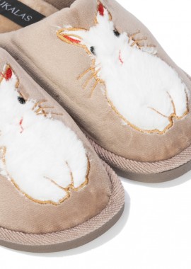 Παντόφλες πούρο σουέτ με λευκό γούνα λαγουδάκι ΠΟΥΡΟ