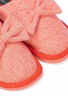 Παντόφλες κόκκινες σουέτ pied de poule με φιόγκο ΚΟΚΚΙΝΟ