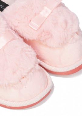 Παντόφλες ροζ σουέτ με γούνα και φιόγκο ΡΟΖ