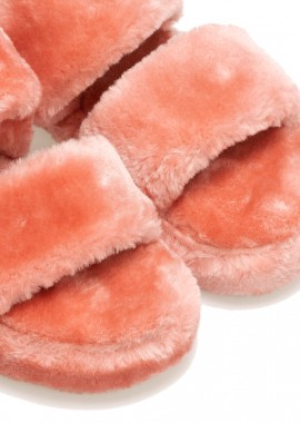 Παντόφλες σομόν γούνινες χιαστί με λάστιχο ΣΟΜΟΝ