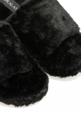 Παντόφλες μαύρες γούνινες με φάσα ΜΑΥΡΟ