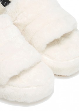 Παντόφλες άσπρες γούνινες με λάστιχο ΛΕΥΚΟ
