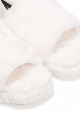 Παντόφλες λευκές γούνινες με λάστιχο ΛΕΥΚΟ