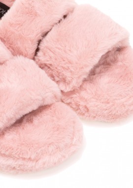 Παντόφλες ροζ γούνινες με φαρδιά λουράκια ΡΟΖ