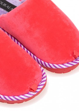 Παντόφλες φούξια σουέτ με ριγέ λεπτομέρειες ΦΟΥΞΙΑ