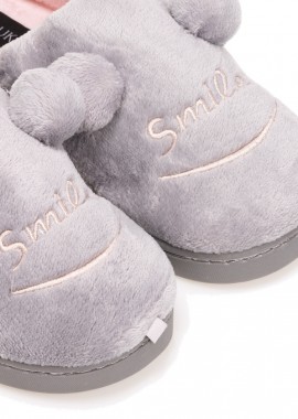 Παντόφλες γκρι σουέτ με σχέδιο φράση smile ΓΚΡΙ