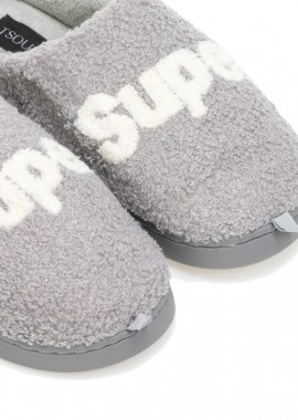 Παντόφλες γκρι σουέτ με letter print σχέδιο supper ΓΚΡΙ