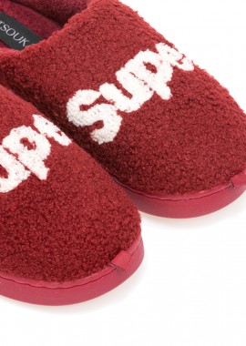 Παντόφλες μπορντό σουέτ με letter print σχέδιο supper ΜΠΟΡΝΤΟ