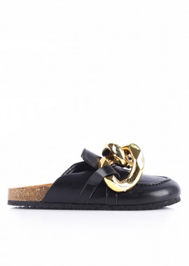 Παντόφλες μαύρες δερματίνη με αλυσίδα στη φάσα ΜΑΥΡΟ