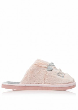 Παντόφλες ροζ γούνινες με γκρι σχέδιο δεινόσαυρος ΡΟΖ