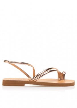 Σανδάλια χειροποίητα μπρονζέ δερματίνη με λουράκια και μπεζ πάτο ΜΠΡΟΝΖΕ