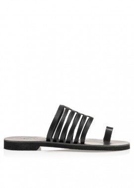 Σανδάλια χειροποίητα ολόμαυρα δερματίνη με διάτρητη φάσα ΜΑΥΡΟ