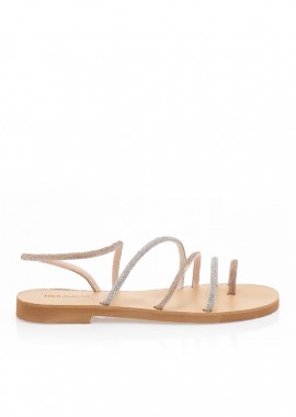 Σανδάλια χειροποίητα μπρονζέ και ιριδίζον δερματίνη με λουράκια και σχέδιο δαχτυλίδι από στρας ΠΑΤΙΝΑ