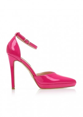 Γόβες φούξια λουστρίνι με φιάπα και λουράκι μυτερές ΦΟΥΞΙΑ