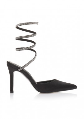 Γόβες mules μαύρες σατέν με λουράκι απο στρας περιμετρικά ΜΑΥΡΟ