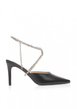 Γόβες mules μαύρες δερματίνη με αποσπώμενο λουράκι απο στρας ΜΑΥΡΟ