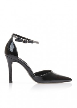 Γόβες μαύρες λουστρίνι με λουράκι από στρας μυτερές ΜΑΥΡΟ