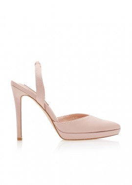 Γόβες mules μπεζ σατέν μυτερές με φιάπα ΜΠΕΖ