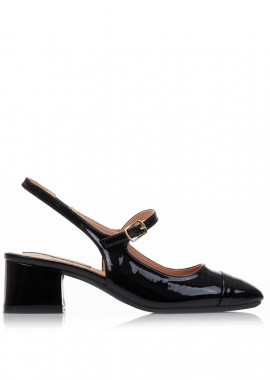Γόβες mules μαύρες λουστρίνι με μπαρέτα ΜΑΥΡΟ