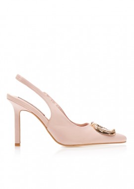 Γόβες mules μπρονζέ σατέν με αγκράφα από στρας ΜΠΡΟΝΖΕ