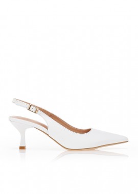 Γόβες TSOUKALAS λευκά δερματίνη με λουστρίνι τακούνι ΛΕΥΚΟ