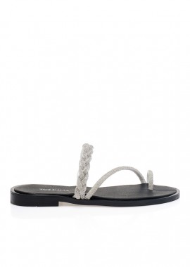 Σανδάλια χειροποίητα ασημί δερματίνη με σχέδιο δαχτυλίδι ΑΣΗΜΙ