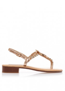 Σανδάλια μπρονζέ δερματίνη με στρας και λουράκι στον αστράγαλο ΜΠΡΟΝΖΕ