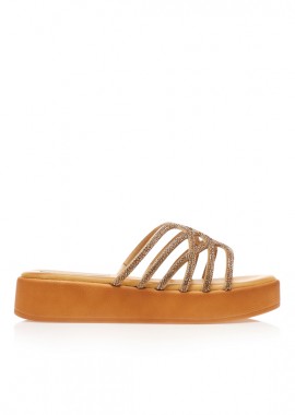 Flatforms χρυσά δερματίνη με ιδιαίτερη φάσα από στρας ΧΡΥΣΟ