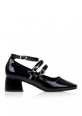 Γόβες μαύρες λουστρίνι με ρυθμιζόμενα λουράκια ΜΑΥΡΟ