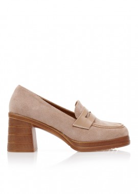 Γόβες loafers πούρο σουέτ με δερματίνη λεπτομέρειες ΠΟΥΡΟ