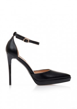 Γόβες μαύρες δερματίνη με φιάπα και λουστρίνι τακούνι ΜΑΥΡΟ