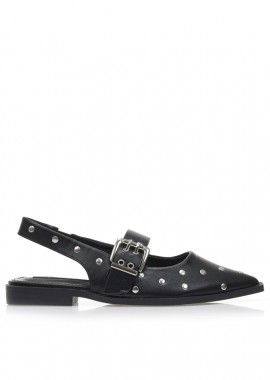 Γόβες mules μαύρες δερματίνη με μπαρέτα και τρουκς ΜΑΥΡΟ