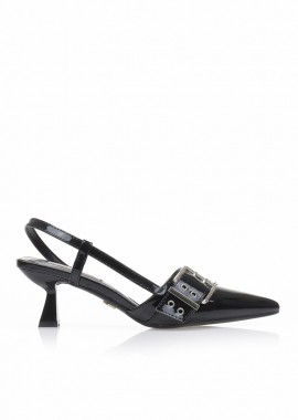 Γόβες TSOUKALAS μαύρες λουστρίνι με διακοσμητικό λουράκι ΜΑΥΡΟ