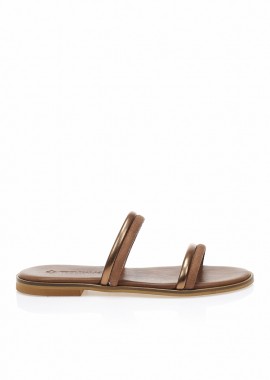 Σανδάλια δερμάτινα χειροποίητα μπρονζέ και κάμελ με πολλαπλά λουράκια Κάμελ - μπρονζε