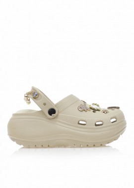 Παντόφλες σαμπό μπεζ λάστιχο με διακοσμητικά και αλυσίδα ΜΠΕΖ