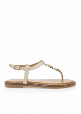 Σανδάλια TSOUKALAS μπεζ δερματίνη με ιδιαίτερη αγκράφα ΜΠΕΖ