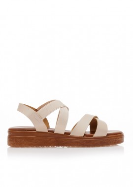 Flatforms TSOUKALAS μπεζ δερματίνη με χιαστί λουράκια ΜΠΕΖ