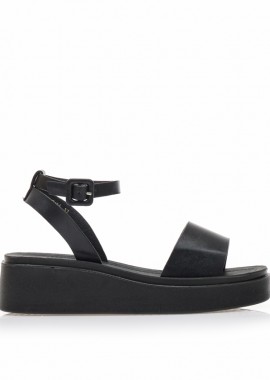 Tsoukalas - Flatforms TSOUKALAS μαύρα δερματίνη με λουράκι στον αστράγαλο ΜΑΥΡΟ
