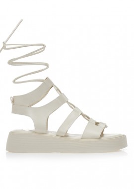 Flatforms μπεζ δερματίνη με ιδιαίτερο δέσιμο ΜΠΕΖ