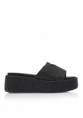 Flatforms μαύρα ψάθινα με αγκράφα ΜΑΥΡΟ