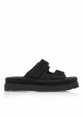 Flatforms μαύρα σουέτ με διπλή ρυθμιζόμενη φάσα ΜΑΥΡΟ