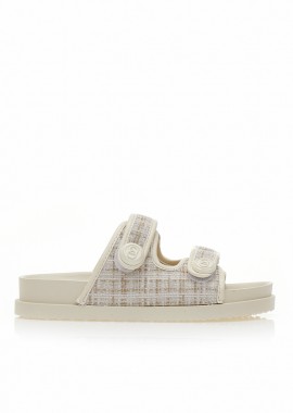 Flatforms μπεζ σουέτ με καρό σχέδιο και σκρατς ΜΠΕΖ