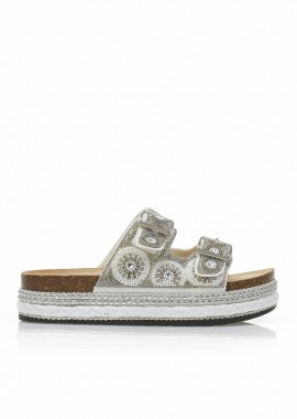 Εσπαντρίγιες flatforms λευκές με ιδιαίτερο σχέδιο και στρας ΛΕΥΚΟ