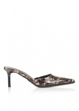 Γόβες mules καφέ λουστρίνι με animal print σχέδιο ΚΑΦΕ