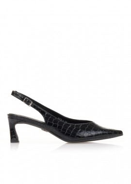Γόβες mules μαύρες δερματίνη με animal print ΜΑΥΡΟ