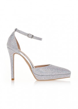 Γόβες ασημί με στρας και λεπτό τακούνι ΑΣΗΜΙ